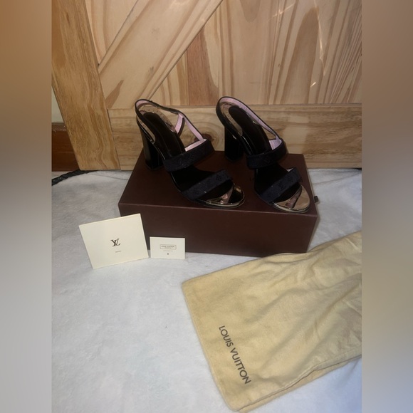 Louis Vuitton Monogram Satin Sandal Heels w/COA - Picture 6 of 11